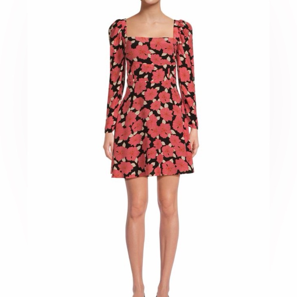 Reiss Floral Long Sleeve Dress - Pink and Black